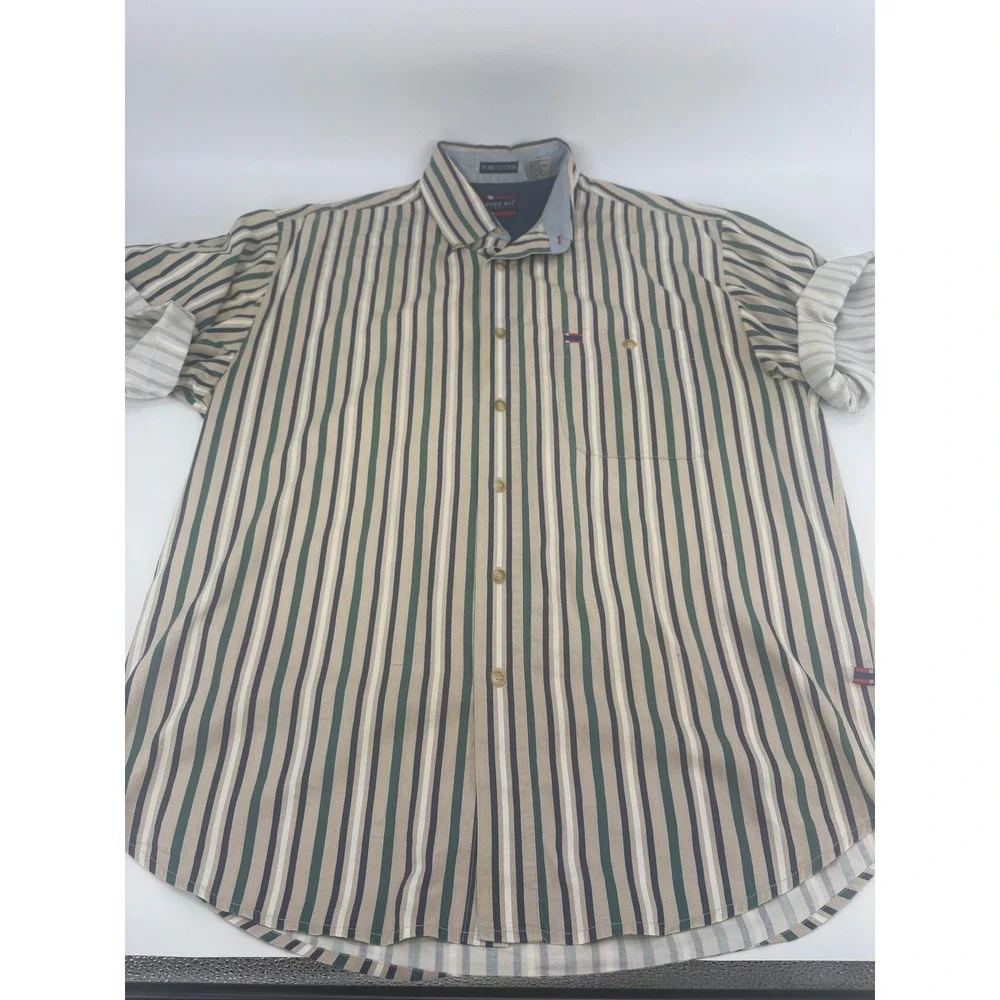 Bugle Boy‎ Classics Mens Striped Short Sleeve Button Down Shirt Size M Cotton